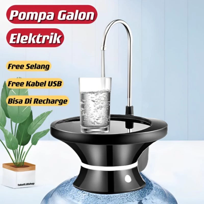 LAMPION - Pompa Galon Elektrik Rechargeable dengan Tatakan Meja Gelas dan Selang Stainless