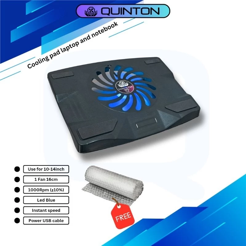 QUINTON -  Kipas Laptop Cooling Pad Big Fan 16cm Led Biru untuk Notebook dan Laptop ukuran 14-15 inch