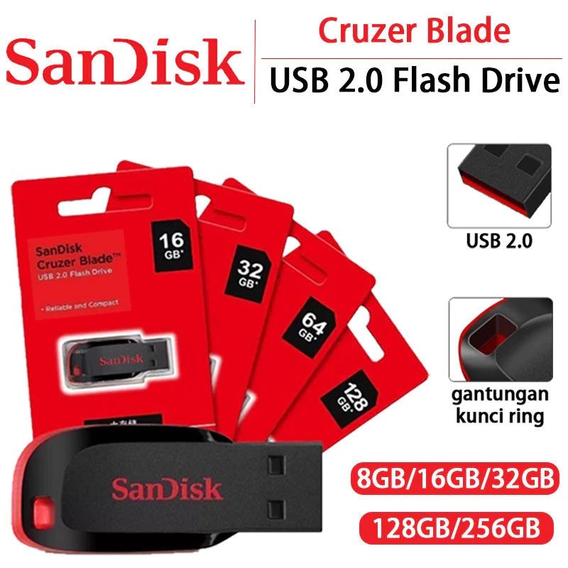 SANDISK - Flash Disk Cruzer Blade CZ50 8GB 16GB 32GB 64GB 128GB CZ50 USB Flash Drive